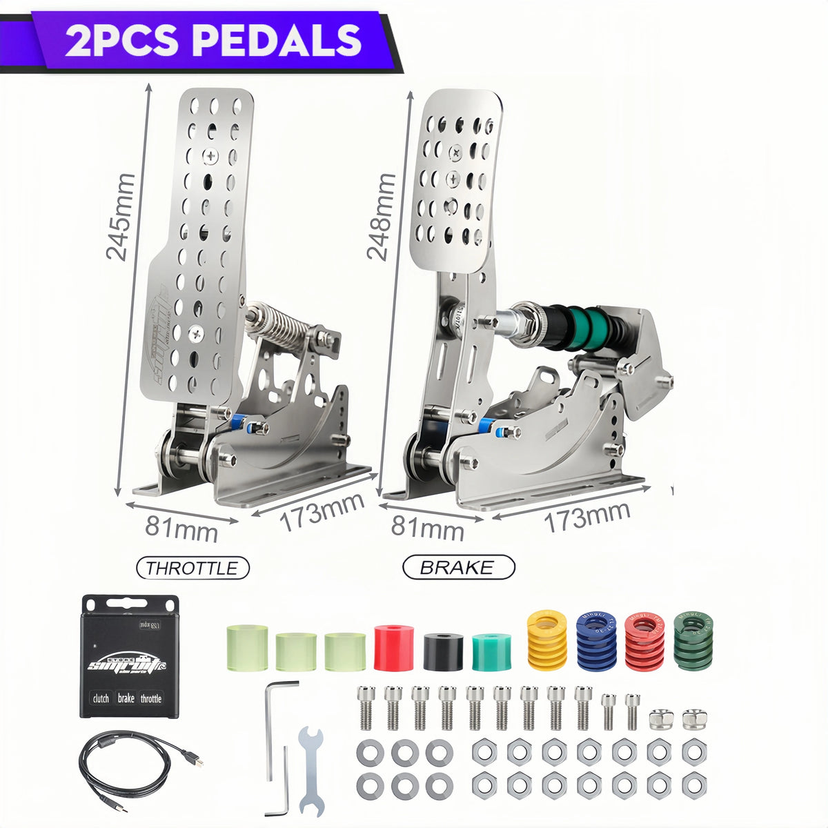 SimRuito Sim Racing LoadCell Pedals 3mm Stainless Steel Racing Simulator Cockpit Pedals for PC Game Gear Pedal for Wheel