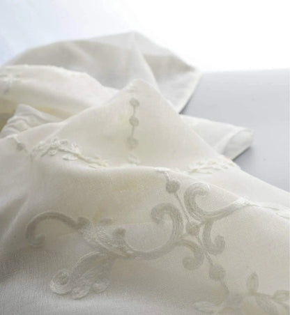 White European Sheer Voile Curtains Drapes Floral Embroidered Design Rod Pocket Top for Living Dining