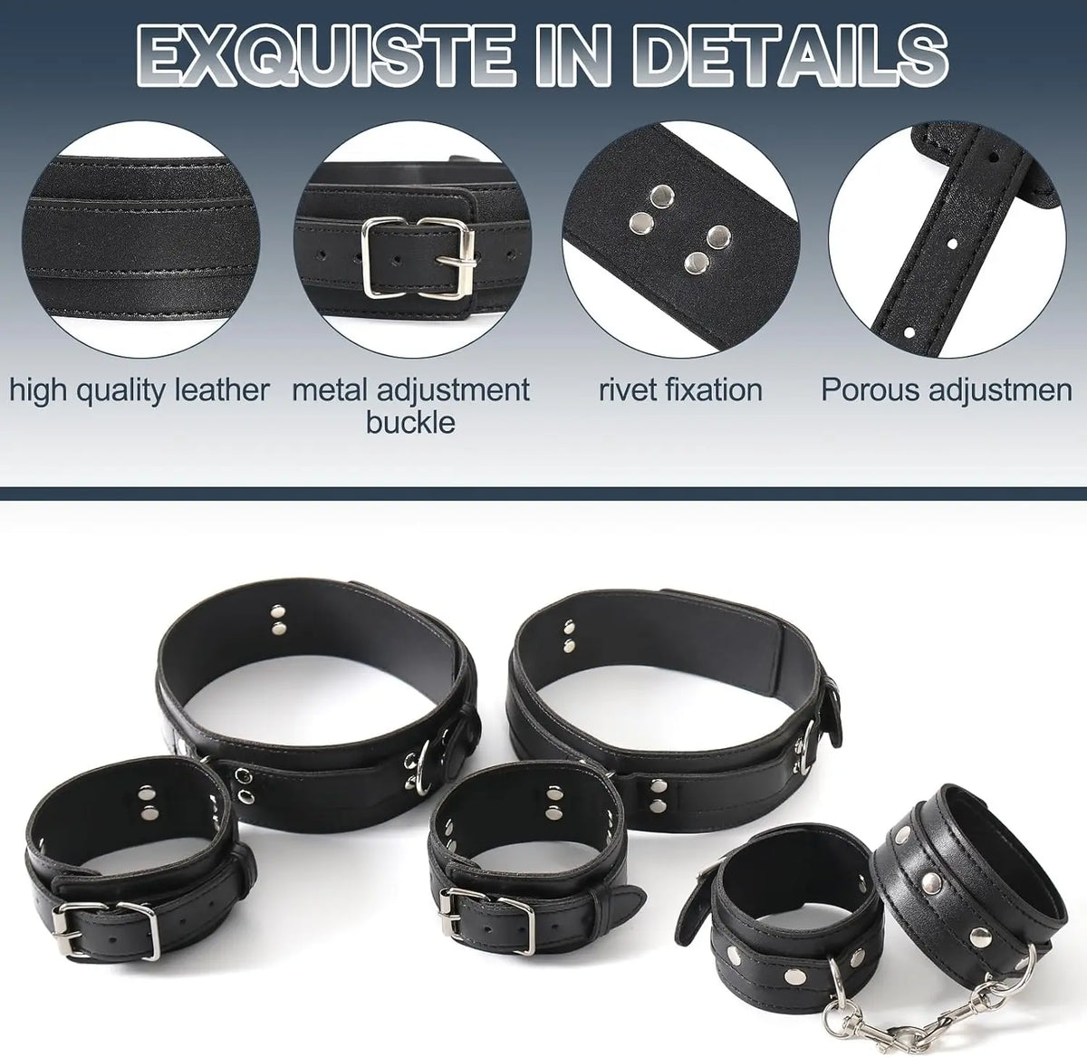 BDSM Bondage Wrist Thigh Cuffs and Ankle Sex Restraints Set Adjustable Leg Straps Handcuffs Couple Beginner SM Game Play