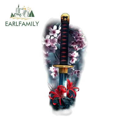 EARLFAMILY Samurai Theme Katana Design Car Stickers Cool Cartoon Picture Decal Amusing Motorcycle Car Body Occlusion Scratch