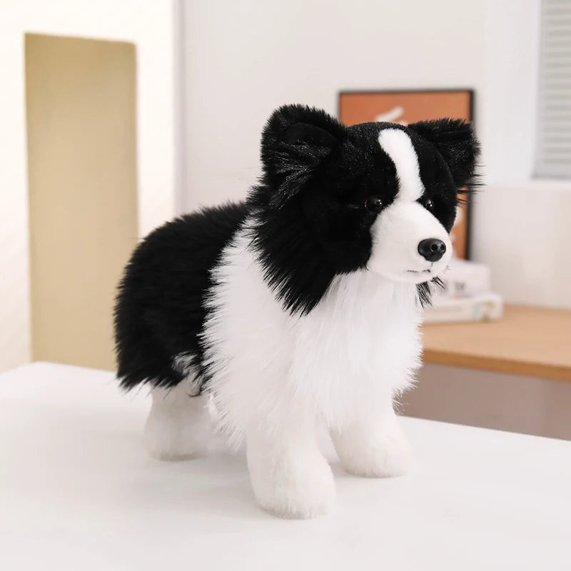 Lifelike Border Collie Plushie Premium Simulation Dog Toy Soft Fluffy Furry Puppy Stuffed Animal Cute Gift for Her