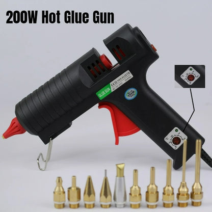 200W Hot Silicone Gun with Nozzle and 11mm Glue Sticks, Adjustable Temperature,Profeesional Glue Gun Black,DIY Craft 220V