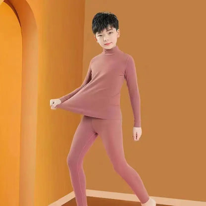 Children's Boys De Velvet Thermal Suit Reversible Medium High Neck Thermal Children's Autumn Clothes Autumn Pants Underwear