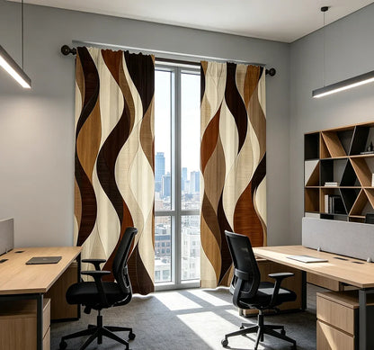 2PCS Digital Printed Curtains with Earthy Waves Design, Stylish Window Drapes for Living Room Bedroom Home Decoration and Kitche