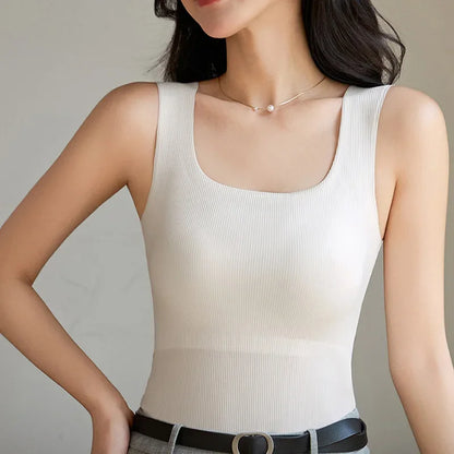 For 35-105kg 2025 New Seamless Plus Size Camisole Top for Women with Fixed Cup Build-in Bra Beautiful Back Underwear Tummy Cover