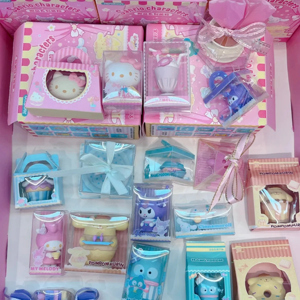 Sanrio Characters Kawaii Mini Figures Dessert Cake Puff Cookie Blind Box Toys Collection Desk Ornaments Birthday Gifts