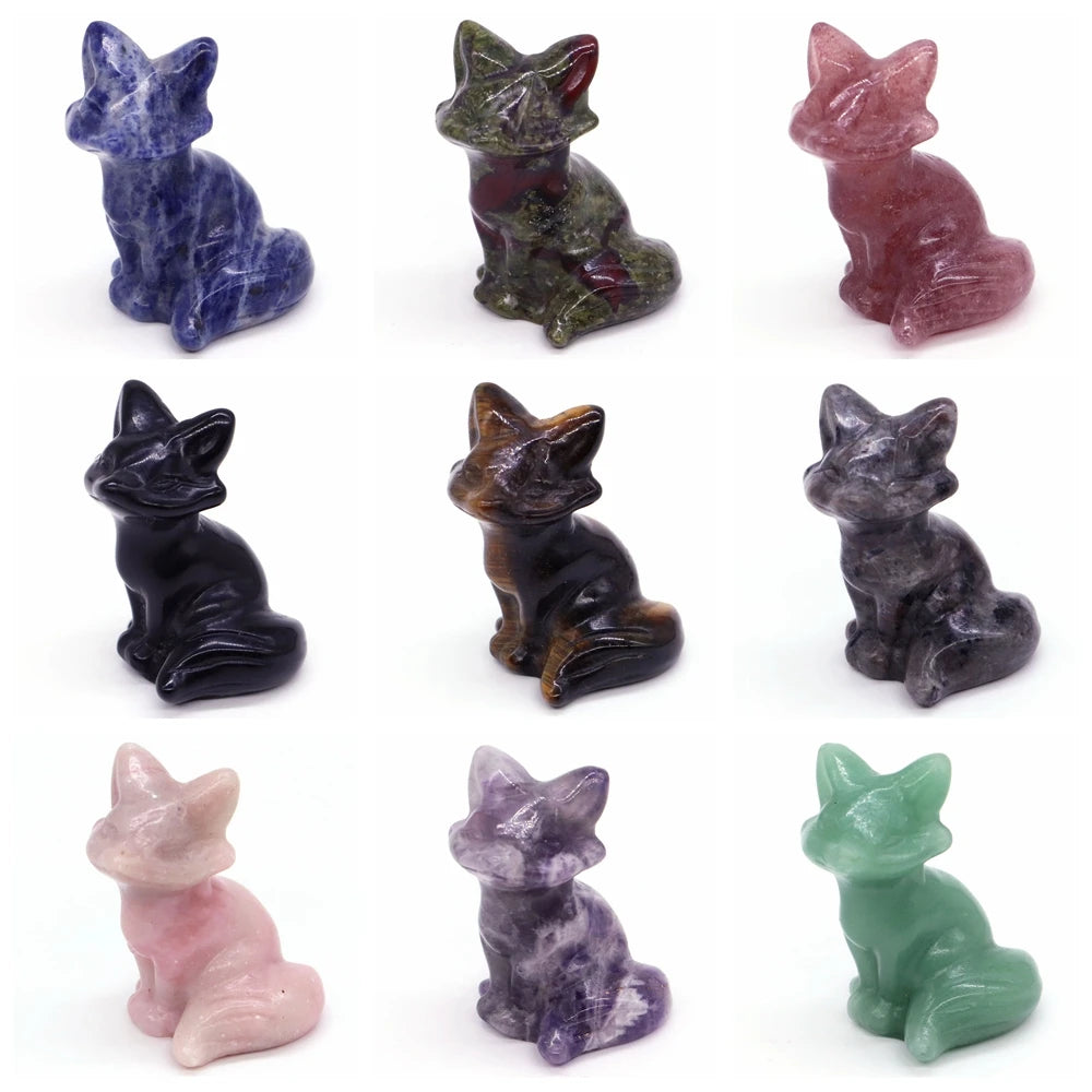 Wholesale Lots 1.5" Fox Statue Natural Stone Crystal Reiki Healing Quartz Gemstone Animal Figurine Crafts Home Decor Gifts