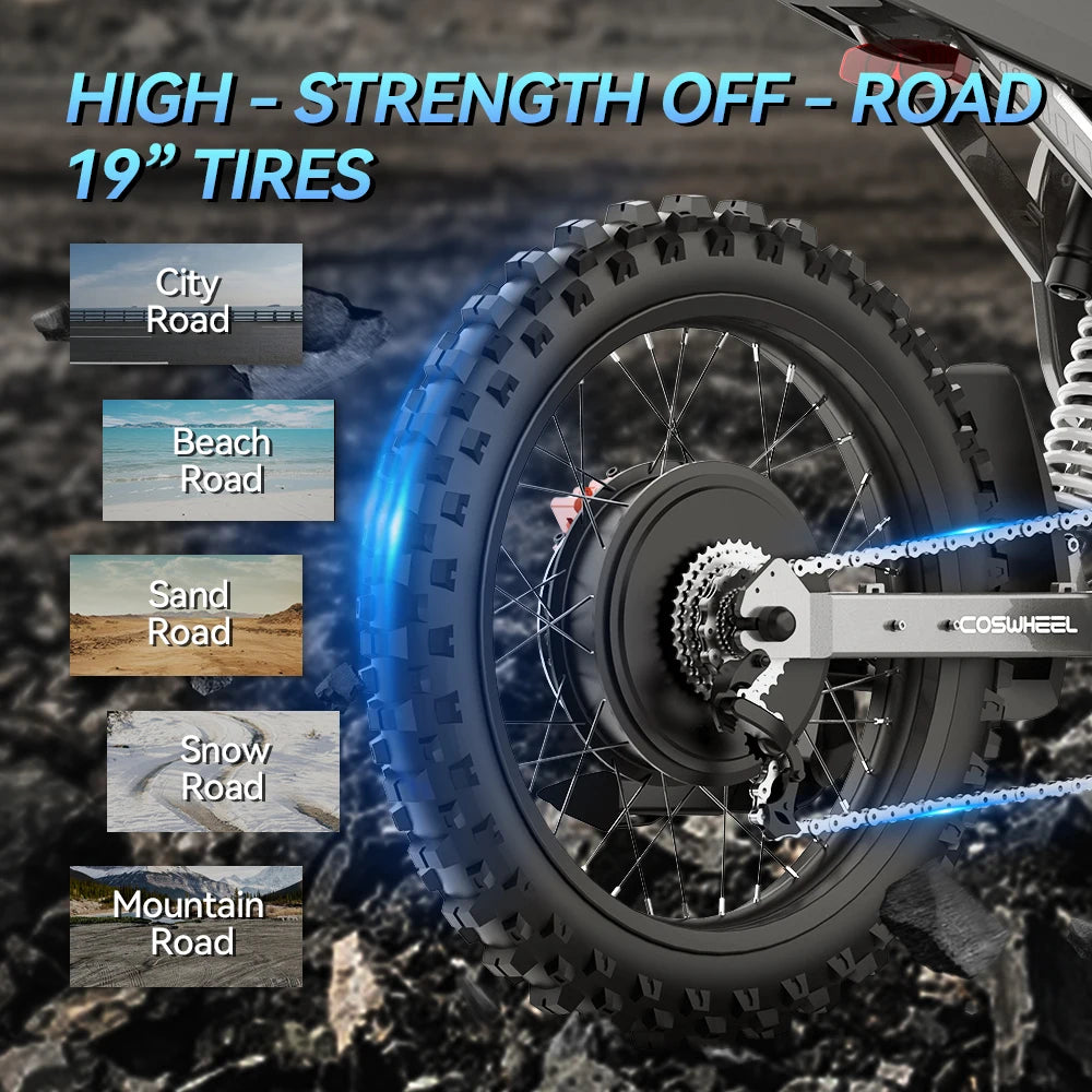 Readygo COSWHEEL R19 Electric Dirt Bike 9000W High Power 72V40Ah Battery Adult Max96km/h Mountain Ebike for Off-Road Use Lithium