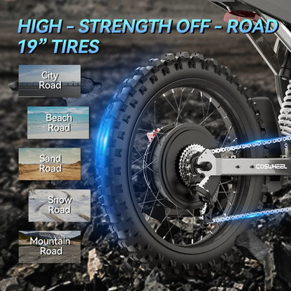 Readygo COSWHEEL R19 Electric Dirt Bike 9000W High Power 72V40Ah Battery Adult Max96km/h Mountain Ebike for Off-Road Use Lithium