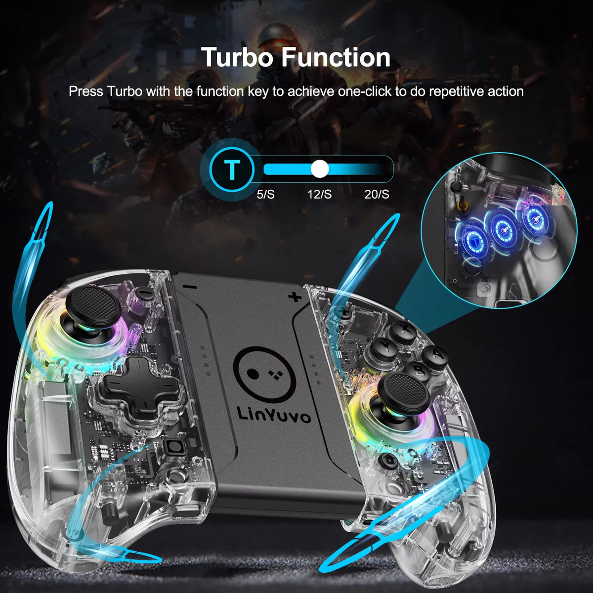 LinYuvo Meteor Light Wireless Controller KS37B  for Switch/OLED with Programmable/Motion Control/Dual Vibration/Turbo Function