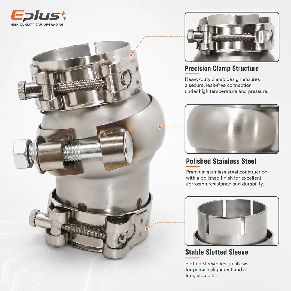 EPLUS Car Exhaust Pipe Stainless Steel Universal Connector Adjustable Swivel Joint Pipe Clamp-On Design No Welding Needed