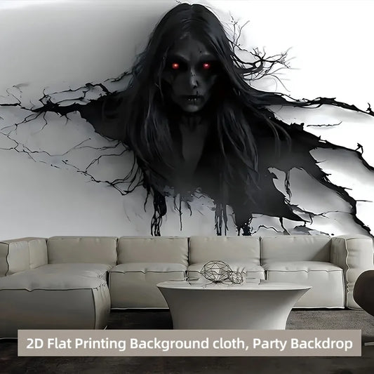 3D Horror Ghost Tapestry, Red-Eyed Phantom Wall Hanging, Halloween Haunted House Decor for Bedroom Dorm Party Background