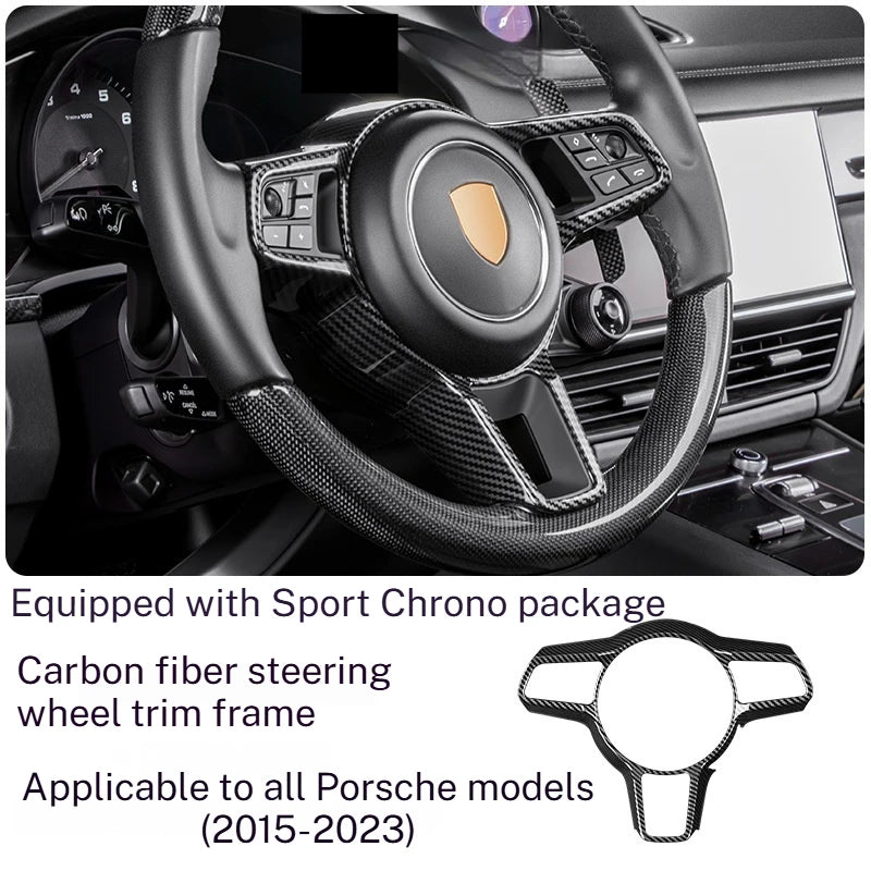 For Porsche Macan Cayenne Panamera 718 Taycan 2011-2025 Style Carbon Fiber Steering Wheel Cover Frame Trim Car Accessories