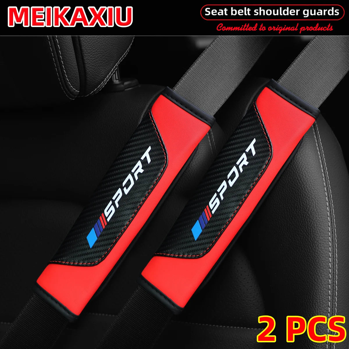 1/2PCS Women's PU Leather Carbon Fiber Sport Car Shoulder Guard Cover Seat Belt Decoration New Car Accessory