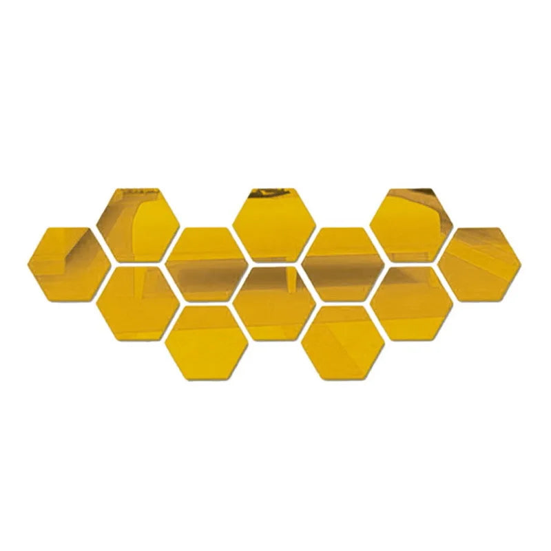 3D Hexagon Adhesive Decals Hexagon Shape Mirror Wall Stickers for Living Room DIY Mirror Wall Mural Modern Art Home Decor 6/12Pc