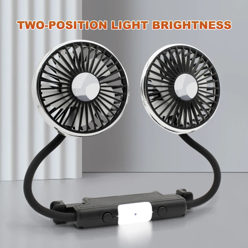 SEAMETAL Car USB Fan Dual Head Cooling Air Fan Independent Switch 3-Speed 360 Degree Adjustable Auto Headrest Fan for Rear Seat