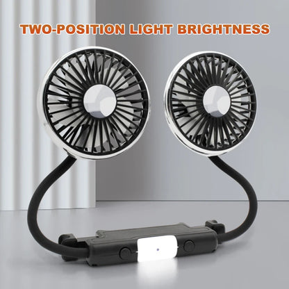 SEAMETAL Car USB Fan Dual Head Cooling Air Fan Independent Switch 3-Speed 360 Degree Adjustable Auto Headrest Fan for Rear Seat