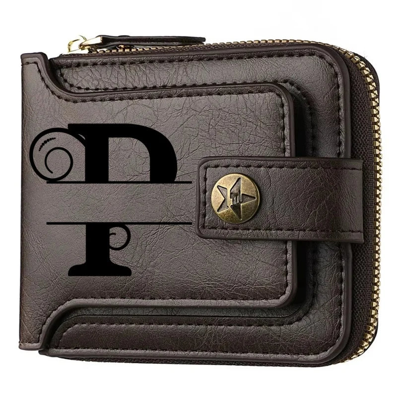 Personalized  PU Leather Chain Short Wallet For Man, Engraved Name&Text Bifold Stylish Brown Wallet For Man Valentines Birthday