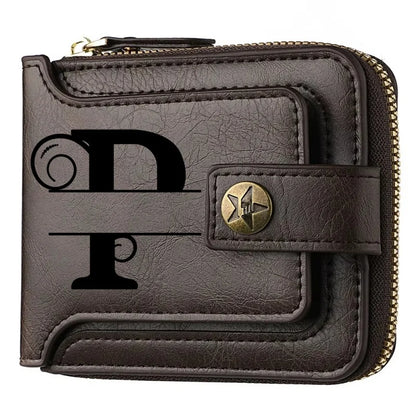 Personalized  PU Leather Chain Short Wallet For Man, Engraved Name&Text Bifold Stylish Brown Wallet For Man Valentines Birthday