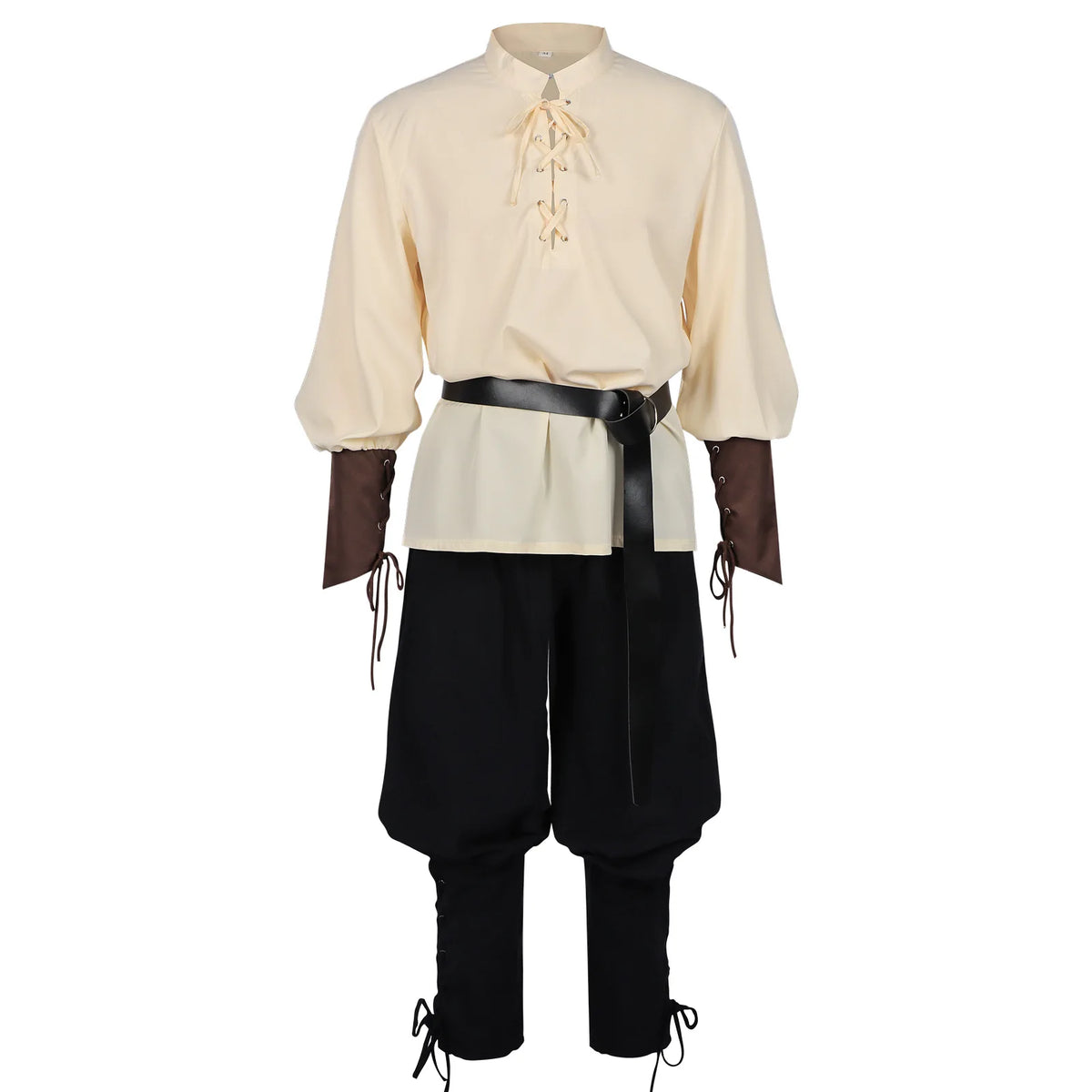 Men's Medieval Pirate Costume Renaissance LARP Shirt with Belt, Retro Gothic Lace-up Top & Pants Set for Halloween Cosplay
