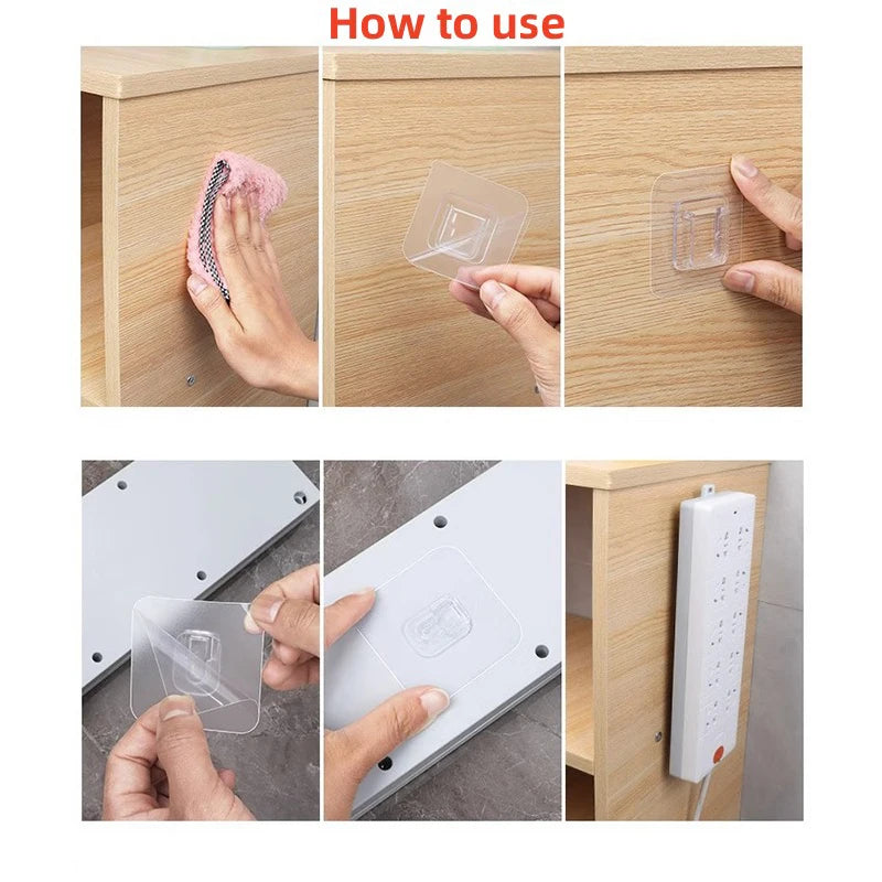 10-200 Double-Sided Hooks Strong Adhesive Transparent Traceless Wall Hook for Kitchen Bedroom Storage Holder Plug Socket Hanger