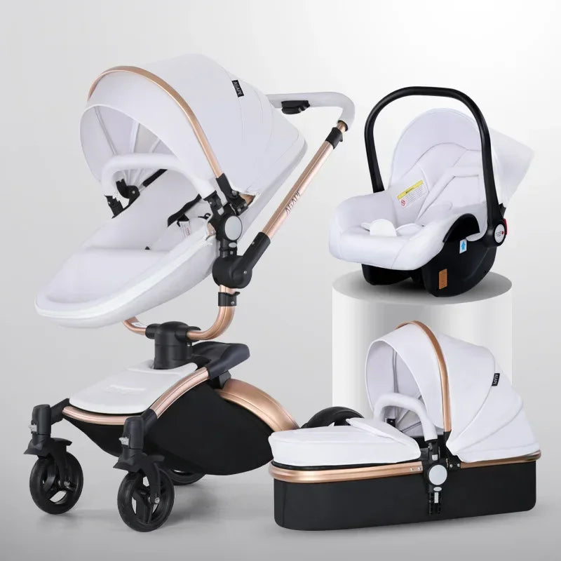 Baby Stroller 3in1 Two-way High Landscape Baby Carriage PU Leather Foldable Shock-absorbing Eggshell Stroller 2in1
