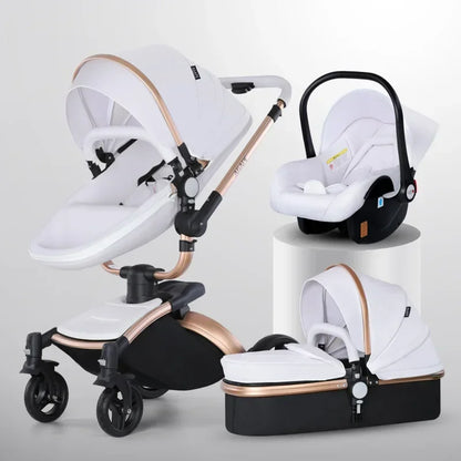 Baby Stroller 3in1 Two-way High Landscape Baby Carriage PU Leather Foldable Shock-absorbing Eggshell Stroller 2in1
