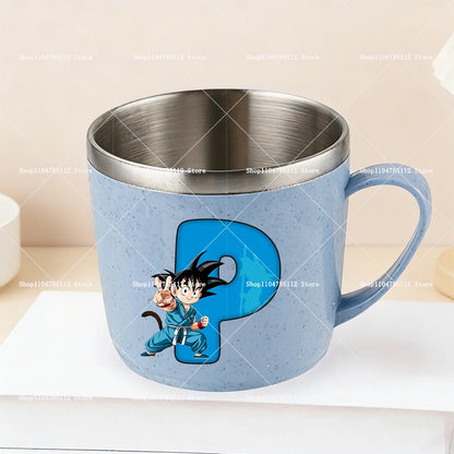 Dragons Ball 304 Stainless Steel Mouth Cup Goku Anime Kawaii Letter A-Z Coffee Milk Water Mug  Anti-scalding Camping Cups Gift