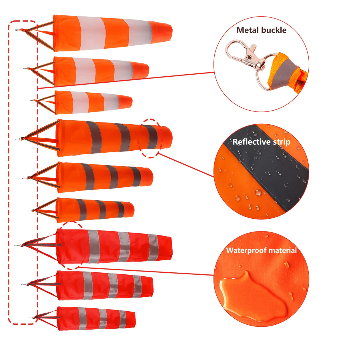 60/80/100cm Reflective Windsock Outdoor Rip-stop Wind Measurement Weather Vane Refective Windsock Weathervane Waterproof 1Pc