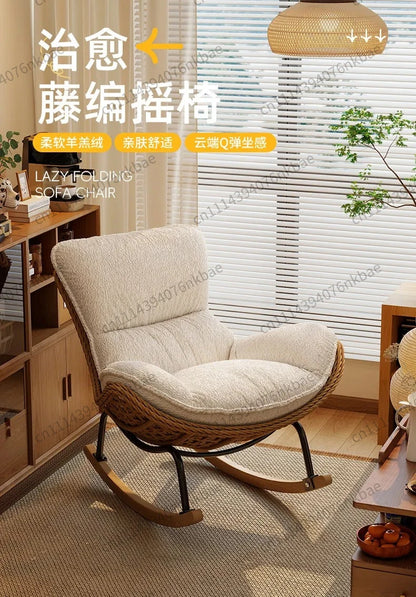 Rattan Rocking Chair for Adults, Lazy Recliner Leisure Sofa, Relax Rocker Chair for Living Room, Balcony Indoor Daily Rest