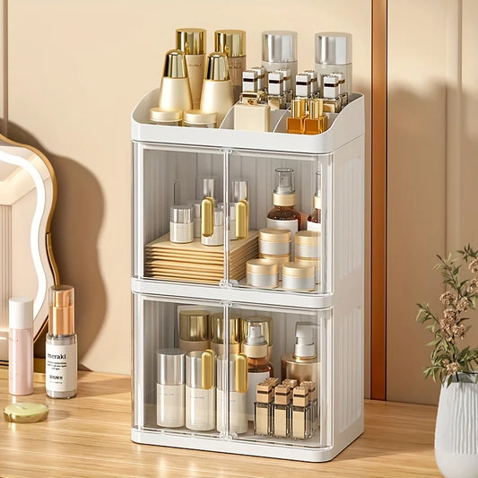 1pc Cosmetic Storage Box, Transparent Door Display Cabinet with Lipstick Holder, Magnetic Closure Design.