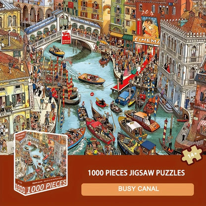 1000pcs Relaxing Adult Jigsaw Puzzle Cartoon Busy Canal Challenging 1000pieces Puzzle 70x50cm Perfect Gift Ideal for Adults