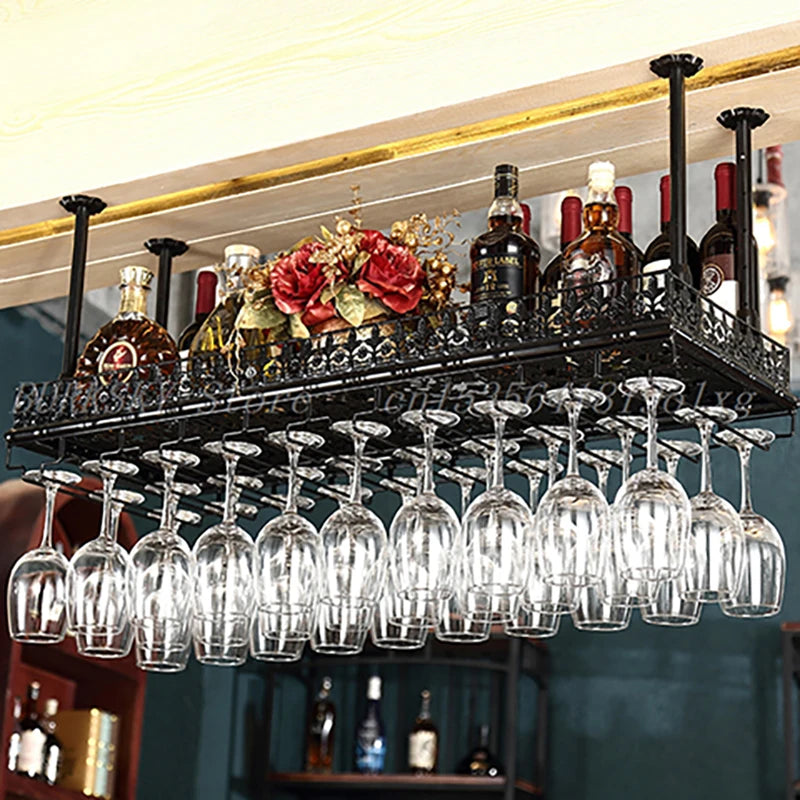 Metal Stemware Wine Glass Rack Hanging Ceiling Cup Holder Organizer Storage Rack For Home Bar Restaurant Wine Display Stand