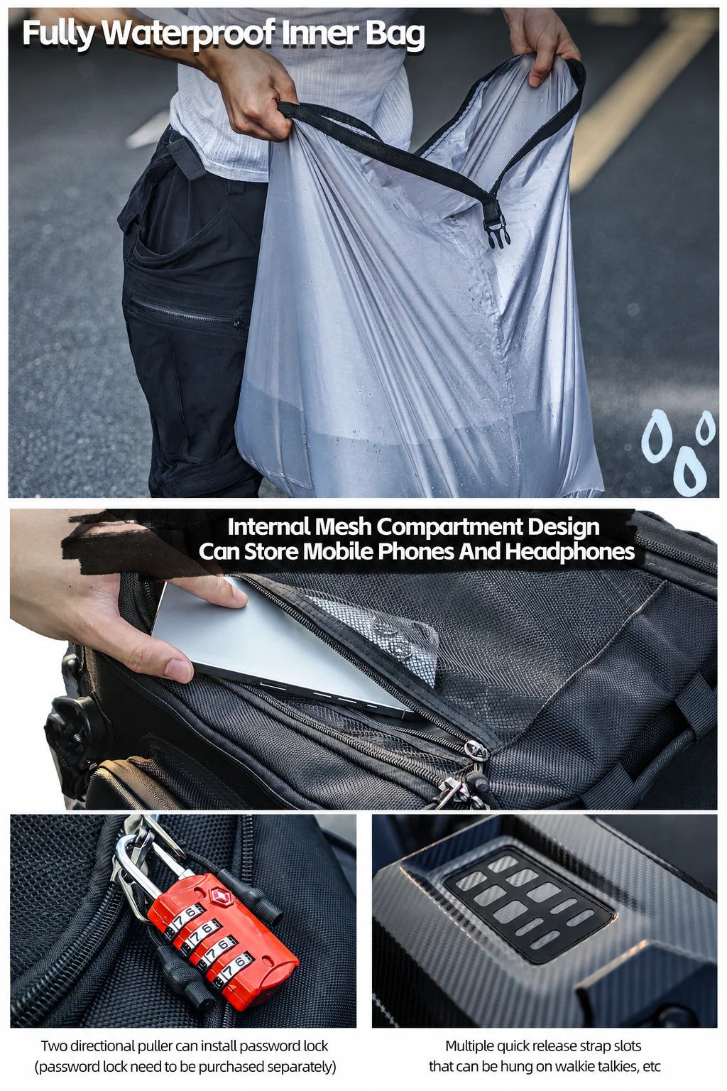 Rhinowalk Motorcycle Helmet Tail Bag 23L-35L Expandable Waterproof Rear Seat Bag Backpack for Street Sport ADV Bikes Storage New