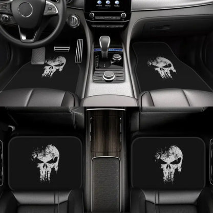Skeleton Skull Car Floor Mats Set of 4 Pieces Heavy Metal Car Front and Rear Foot Mats Universal with Non Slip Rubber Backing
