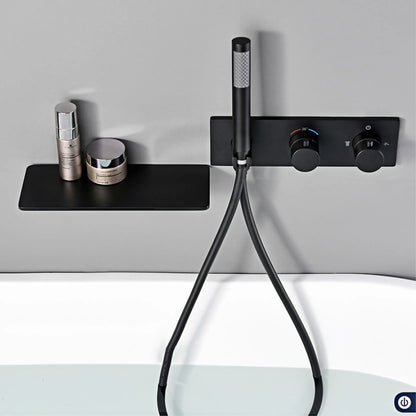 Light luxury brass thermostatic Gun gray bathroom faucet Wall-mounted design Double handle  Cold & Hot dual-control bathtub Tap