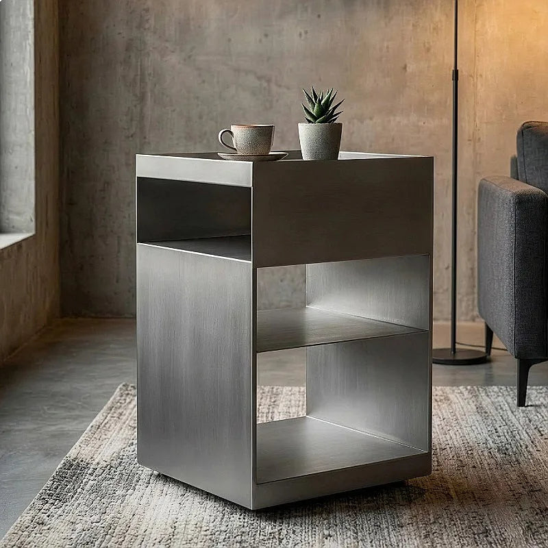 Bauhaus Minimalist Iron Side Table Movable Metal Corner Stand Compact Nightstand for Living Room