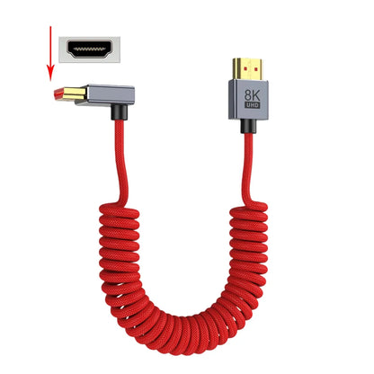 90 Degree HDMI‑Compatible Cable Coiled Spring Braided 8K 60Hz 4K 120Hz 48Gbps Male‑to‑Male Stretch Wire for Camera Field Monitor