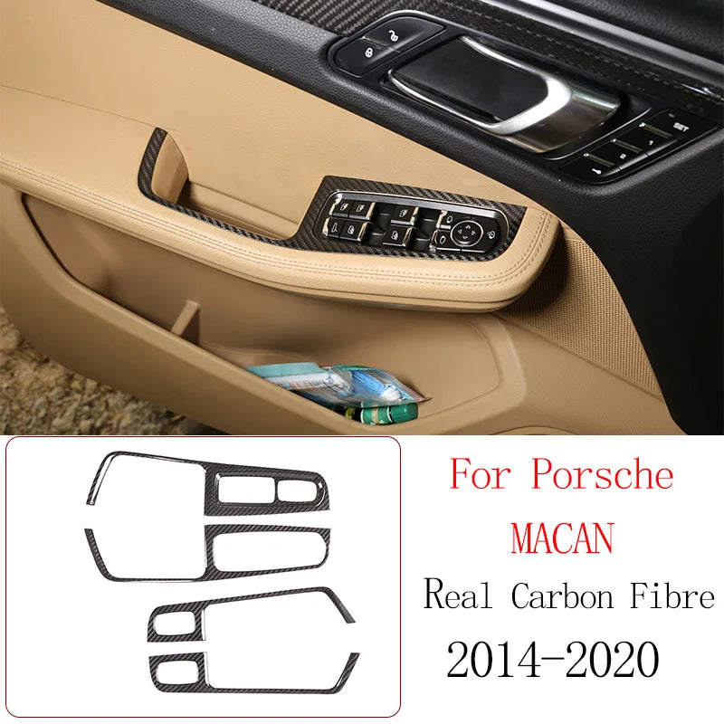 Real Carbon Fiber For Porsche Macan 2014-2020 Inner Door Central Control Gear Panel Cover Door Sill Trim Stickers Accessories