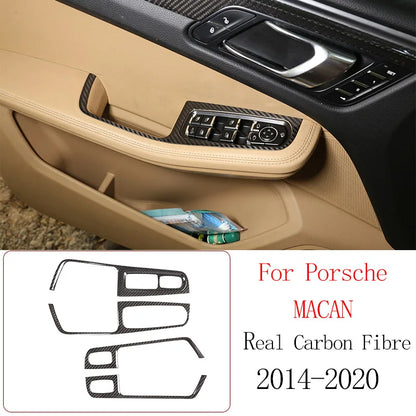 Real Carbon Fiber For Porsche Macan 2014-2020 Inner Door Central Control Gear Panel Cover Door Sill Trim Stickers Accessories