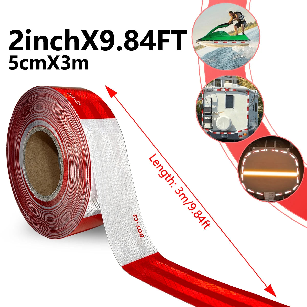 Reflective Safety Tape DOT-C2 PET Material Red & White Waterproof Sunscreen Strong Reflection Warning Tape for Safety