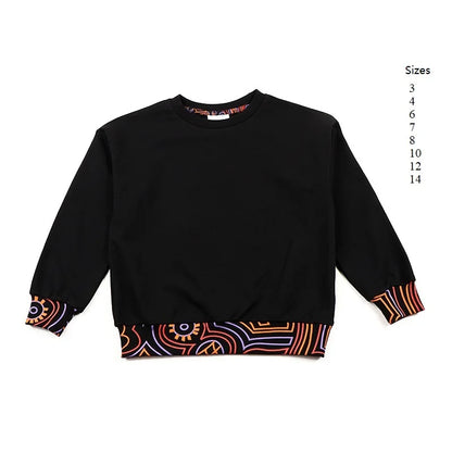 Family Hooded Set Black Cotton French Terry Girl Dress Hooded Shirt Top Baby Romper for Autumn Black with Colorful Trims