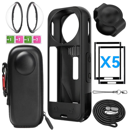 For Insta 360 X5 Camera Protective Accessory Kit Lens Guard/Silicone Protective Cover/Screen Protectors/Camera Case
