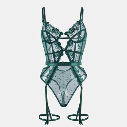 Toucheart Lace Sexy Skinny Babydoll Bodysuit Embroidery Erotic Private Adult Suit Solid Color Patchwork High Waisted Sexy Set