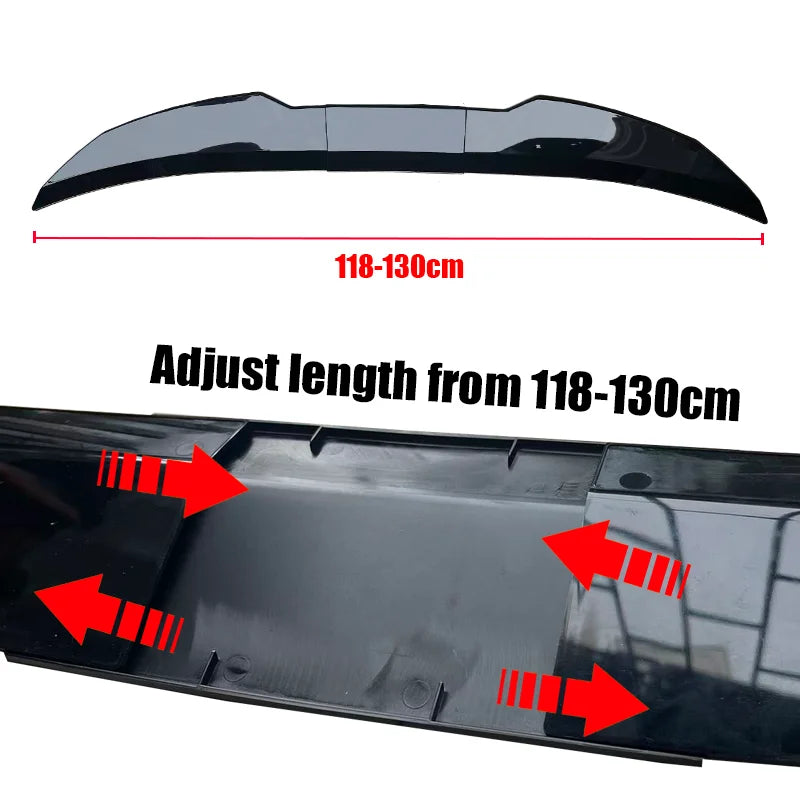 New Style Universal 3pcs Sedan Rear Trunk Tail Rear Wing Spoiler 117-127cm Adjustable DIY Refit Boot Wings Spoiler Car Accessory