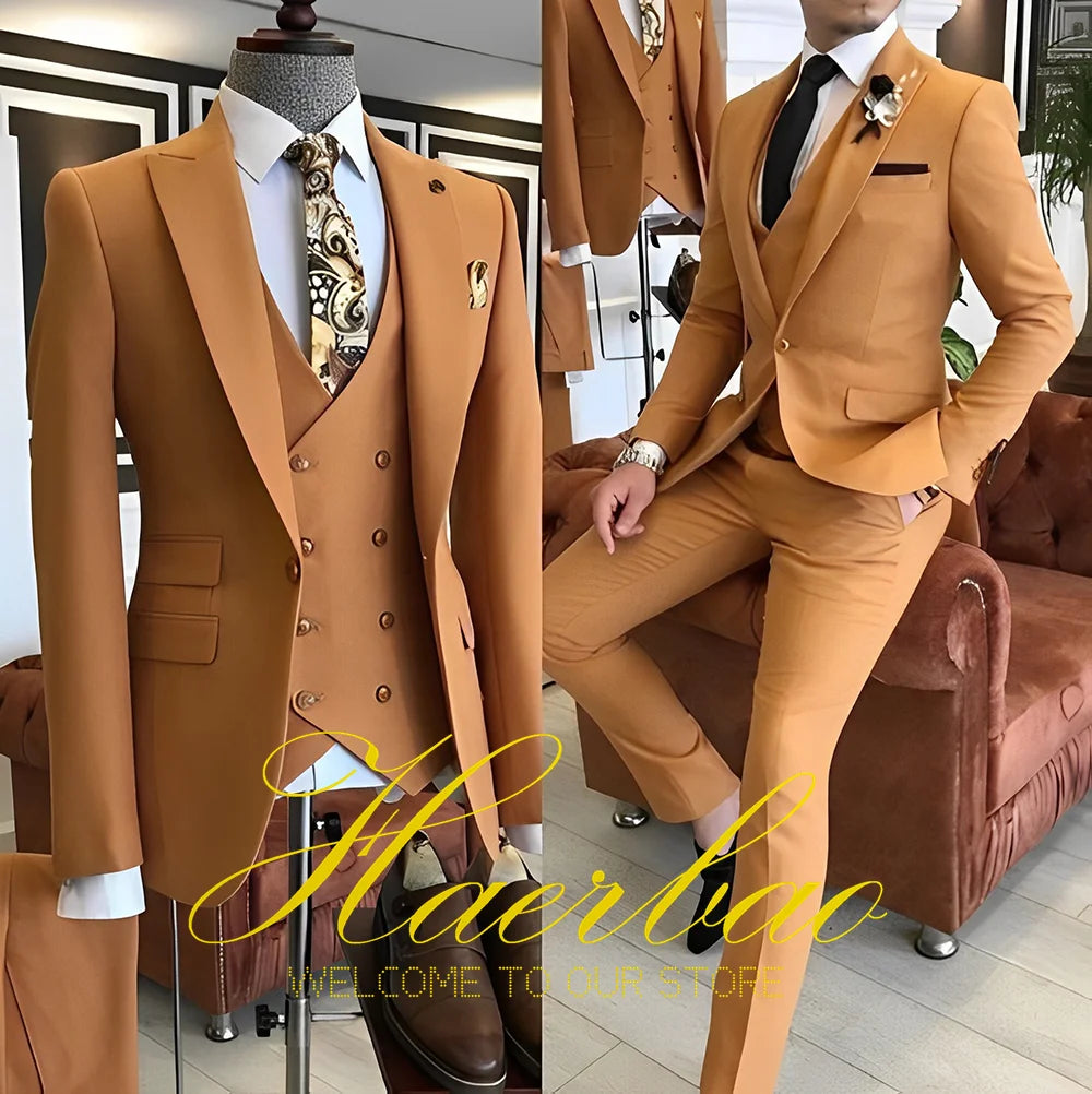 Navy Blue Men's Suit Business Workwear Formal Party Tuxedo Groom Wedding (Jacket Vest Pants) 3-piece Set 2023 Customized