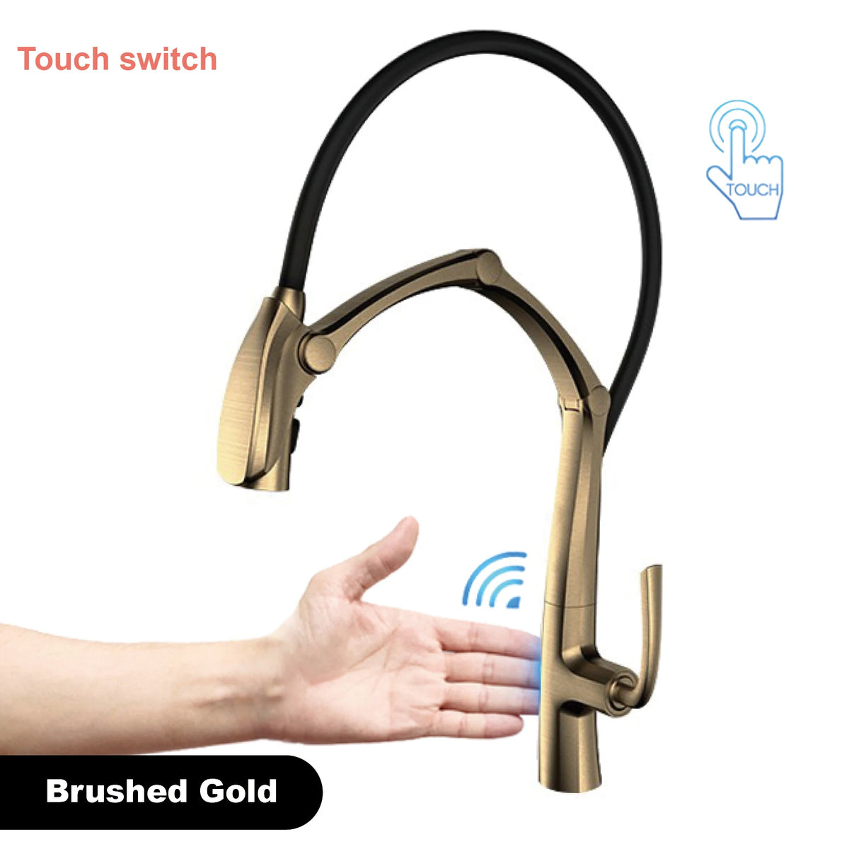 Luxury Gunmetal Brass Kitchen Faucet with LED Display,Sensor&Pull-Out 3-Function Spray,Touchless High Pressure Water-Saving Tap