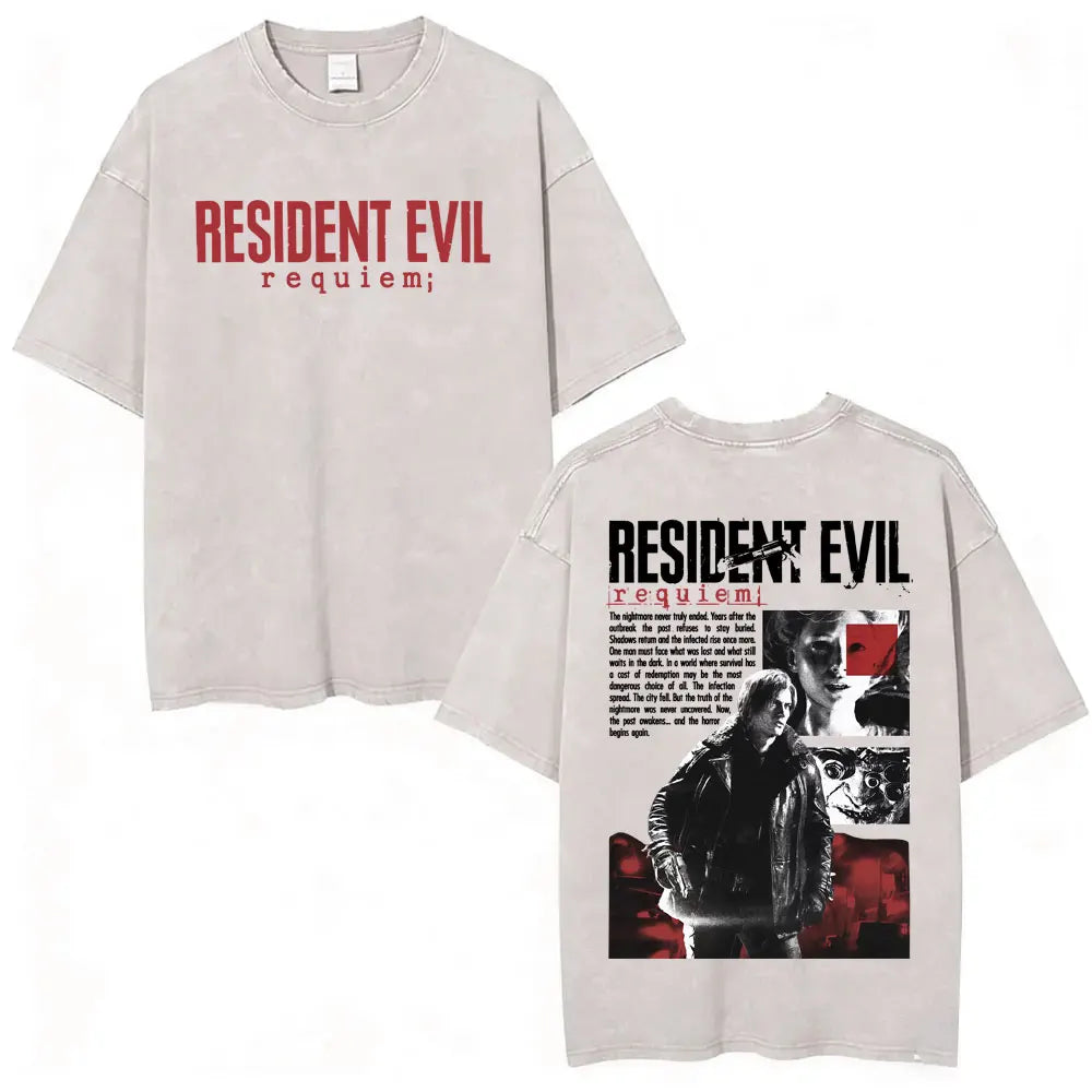 Limited Resident Evil Requiemm Anime T Shirt Men's Clothing Gothic Vintage Washed T Shirts Summer Tops O-Neck T-shirt Streetwear