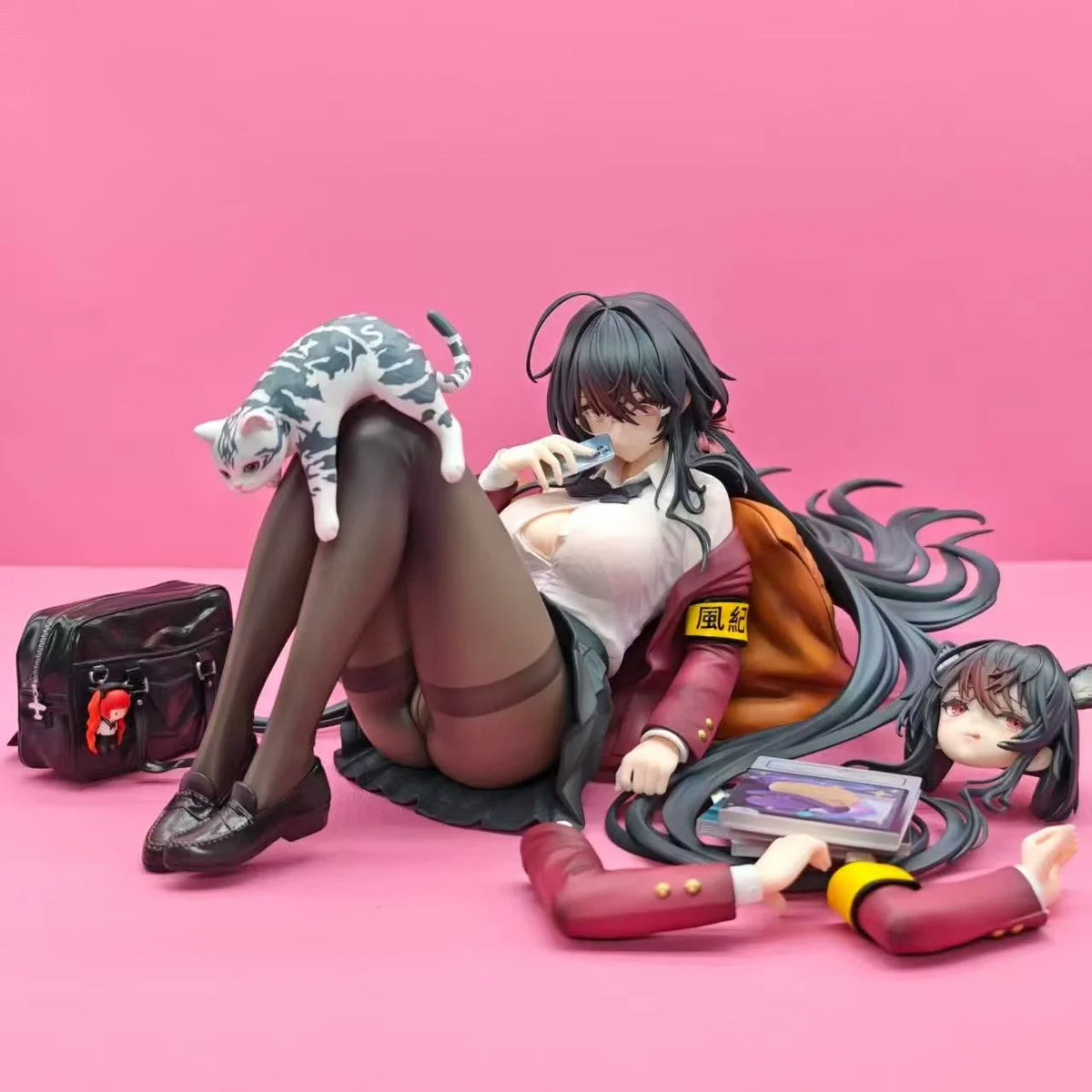 In Stock Azur Lane Anime Girl Taiho Figure  After School Uniform Cat Girl PVC Statue with Extra Head Model Desktop Decoration
