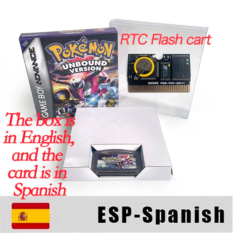 USA ESP Version IC RTC Flash Cart Unbound GBA Game Cartridge Video Game Console Card Rom Hack Spanish English Language
